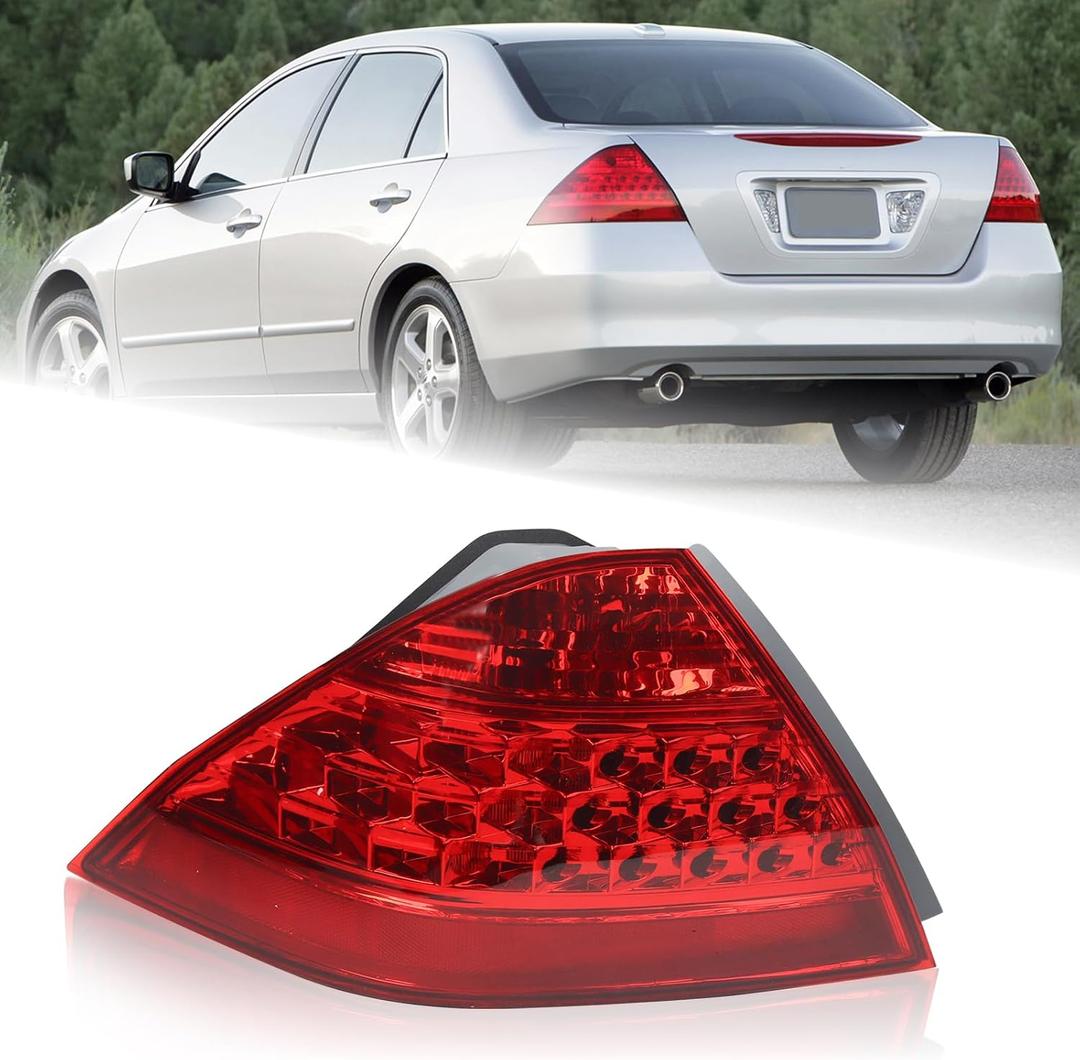 Left Driver Side Tail Light Fit for 2006 2007 Honda Accord LX EX EXL Sedan 4-Door Rear Lamp Assembly Red Lens and Housing W/Bulb W/O Unit Module LH 33551SDAA32 HO2818130