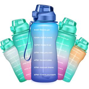 Gallon Motivational 64/100 oz Water Bottle with Time Marker & Straw, Large Daily Water Jug for Fitness Gym Outdoor Sports, Remind of All Day Hydration, Leak Proof, BPA Free (blue+purple, 100oz)
