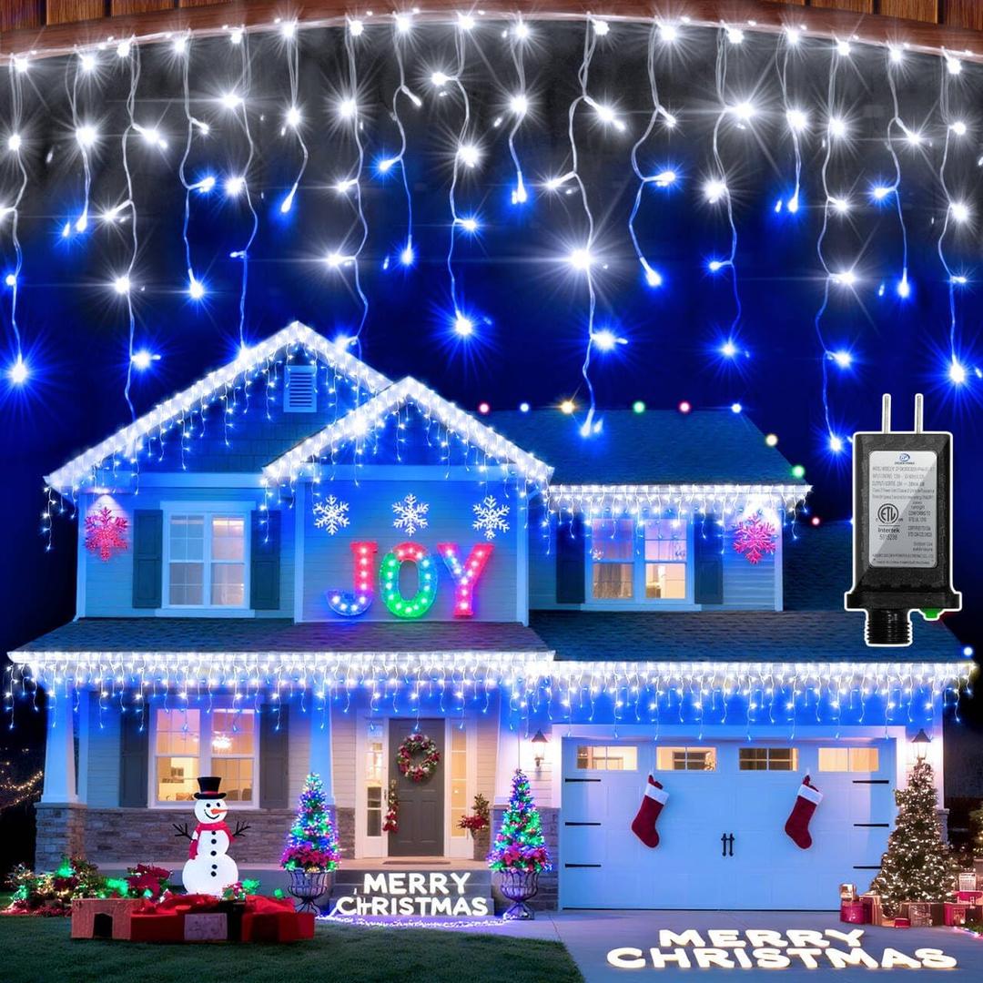 670 LED Christmas Lights with 148Drops, 66ft 12 Modes Hanging ice String Lights with Timer Dimmable & Waterproof, Plug-in Fairy Lights for Indoor Holiday Wedding Christmas Decorations Blue & CoolWhite