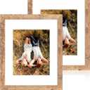 iRahmen 11x14 Picture Frame Set of 2 with Tempered Glass, Rustic Brown Frame Display 8x10 Pictures with Mat or 11 x 14 Without Mat, Wooden Photo Frame for Horizontal or Vertical Wall Mount