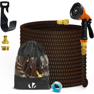 Expandable Garden Hose 150ft with 10 Function Nozzle, 2026 New No Kink Flexible Water Hose 150 ft, Lightweight, Leak-proof, 3/4" Solid Brass Fittings, 3750D Outer Fabric, Sturdy Retractable Latex Core