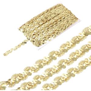 MECCANIXITY 27 Yard Sequins Beaded Lace Trim 0.6 Inch Wave Sequin Braid Trim Strip Paillette Ribbon for Crafts, Embellishments, DIY Sewing Costume, Gold