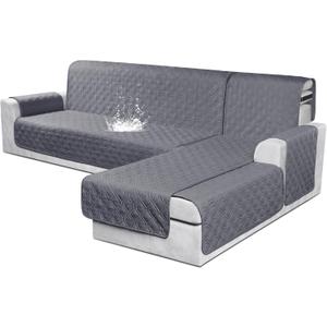 VANSOFY Sectional Couch Covers 100% Waterproof L Shaped Sofa Slipcover 3pcs Reversible Chaise Lounge Cover for Sectional Sofa Furniture Protector Cover for Pets Dog Cat(Large, Dark Gray)