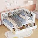 Ball & Cast Full Size Daybed W/Storage,Day Bed W/ 2 Drawers & USB Charging Ports,Sofa Bed W/Storage Shelf,No Box Spring Needed,for Bedroom,Guest Room,White