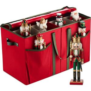 ZOBER Nutcracker Storage Containers - Ornament Christmas Figurine Storage Box - Christmas Village Containers Fits Up to 8 15-Inch Figurines & Xmas Decorations Accessories - Red