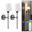viyawise Battery Operated Wall Sconce Lights Set of Two, Rechargeable Powered Wall Lamp with RGB Bulbs, Wireless Decor Wall Sconces with Dimmable Remote Control, for Bedroom Living Room (Black)