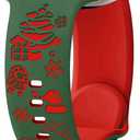 Newlibery Christmas Engraved Silicone Band Women Compatible with Apple Watch 42mm(S3/2/1)/44/45/49mm Two-Tone Santa Claus Soft Sport Strap for iWatch Series 10/9/8/7/6/5/4/3/2/1/SE/Ultra1 2 Green/Red