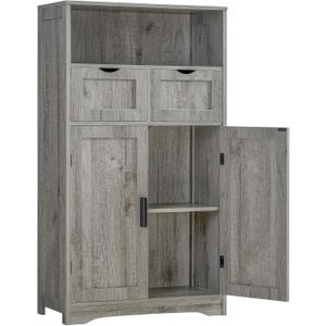 Iwell Storage Cabinet with 2 Drawers & 2 Adjustable Shelves, Kitchen Cabinet, Cupboard, for Living Room, Kitchen, Entryway, Home Office, Grey, 42.5"H