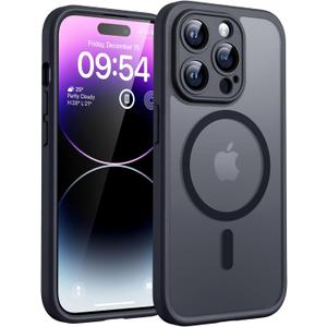 TOCOL Magnetic for iPhone 14 Pro Case, Compatible with Magsafe, Upgraded Full Camera Protection, Drop Protection, Translucent Matte Back Bumper Phone Cover 6.1-Inch (Black)
