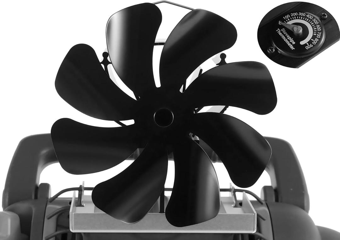 VODA Wood Stove Fan 8 Blades Heat Powered Activated Thermal Fans (Bracket Included), Non Electric Fireplace Fan Thermo Fan for Wood Burning Stoves/Heaters (Large)