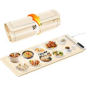 Portable Food Warming Mat - Full Surface Graphene Heating Silicone Roll-Up Design Food Warmers for Parties Buffet & Home Daily Use 6 Temperature Settings & 6 Hour Timer