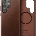 Genuine Leather Case for Samsung Galaxy S25 Ultra, Compatible with Magsafe, Oil Wax Top-Grain Leather, Metal Buttons (Rustic Brown, S25 Ultra)