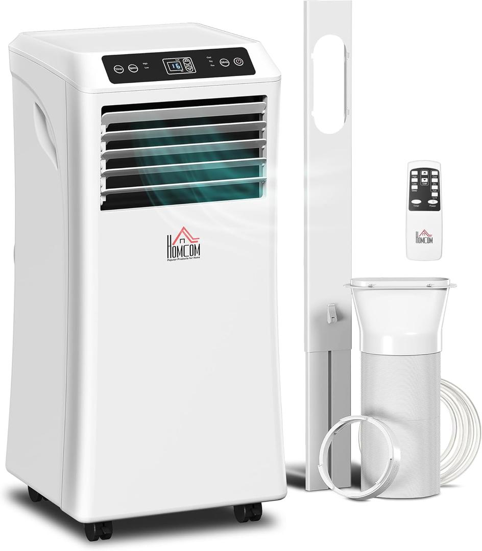 HOMCOM 8000 BTU Portable Air Conditioner for Rooms up to 344 Sq.Ft. with Cooling, Dehumidifier, Ventilating, Remote Control, 24-Hour Timer, Portable AC Unit, White