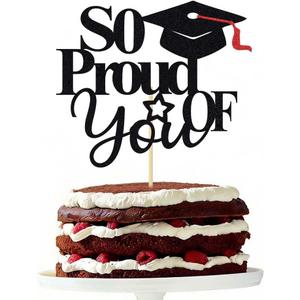 So Proud of You Cake Topper, 2026 Graduation Party Decoration Supplies, Black&Red Glitter Congrats Grad Party Decor
