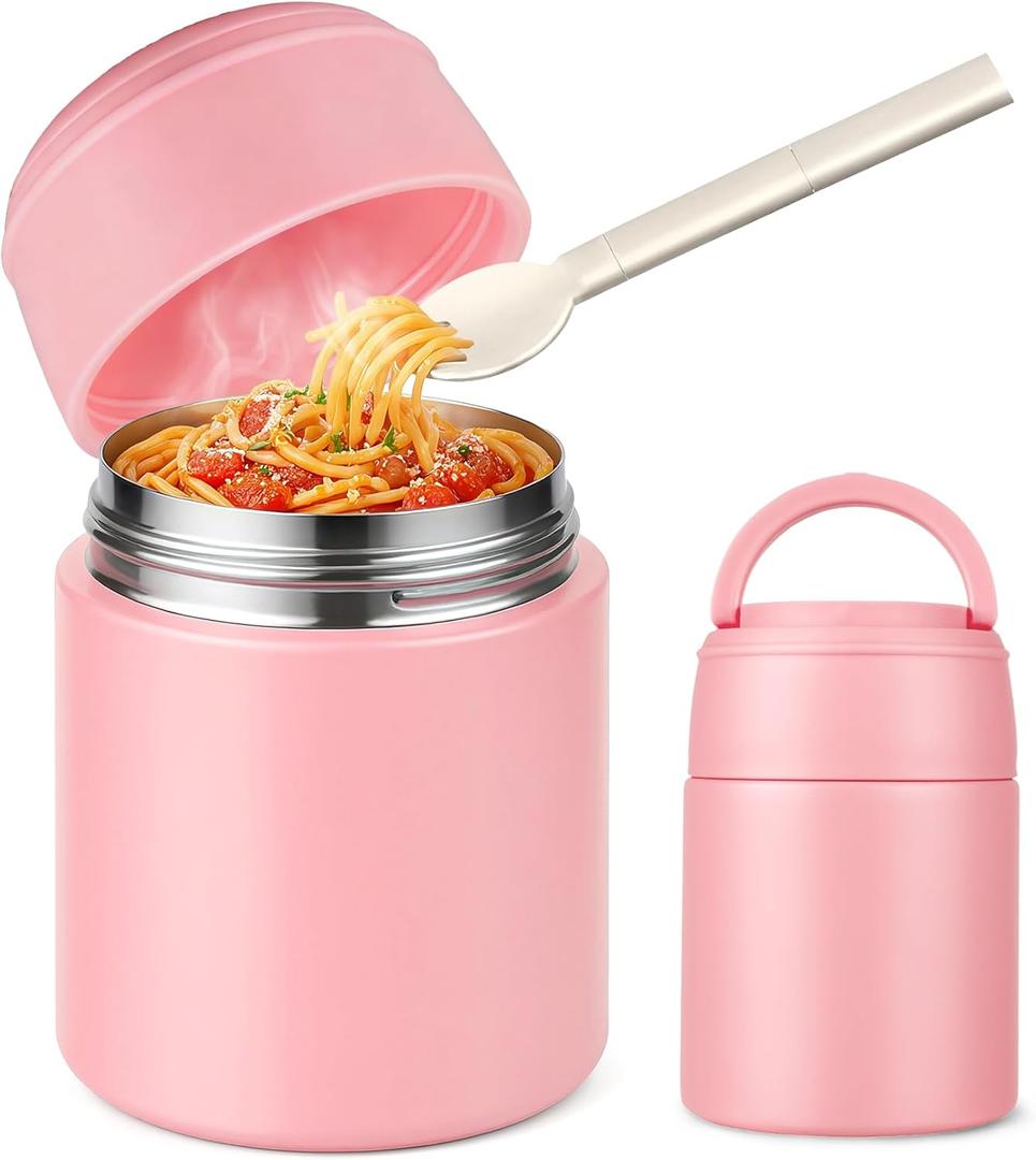 10oz Soup Thermo for Hot Food Kids Insulated Food Jar with Spoon Wide Mouth Stainless Steel Lunch Container Leak Proof Vacuum Food Box for School Travel Picnic Pink