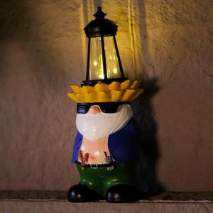 LEGIFO Garden Gnome Statue with Solar Lantern Lights Guardian Sculptures Outdoor Decorations Patio Lawn Yard Garden Decor Large Figurine Gifts for Women Mom