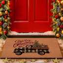 Lanpn Christmas Welcome Natural Coir Door Mat, Truck Lorry Large Coco Front Door Outdoor Doormat Outside Entrance Porch Non Slip Rubber Rug Winter Xmas Farmhouse Decor (Red, 36x24 inch)