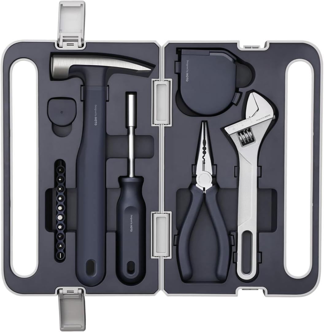 HOTO Tool Set, Hand Tool Set/Home Tool Kit, DIY Set Tool Household Hand Tool with Screwdriver Wrench Hammer Tape Plier Tool Box, Essential Mechanics Tools Kit for Everyday Home Repairs