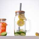 QWEZXO 24 OZ Mason Jar Drinking Glasses with Bamboo Lids and Stainless Steel Straws for Party Beverages,Iced Coffee 2Pack