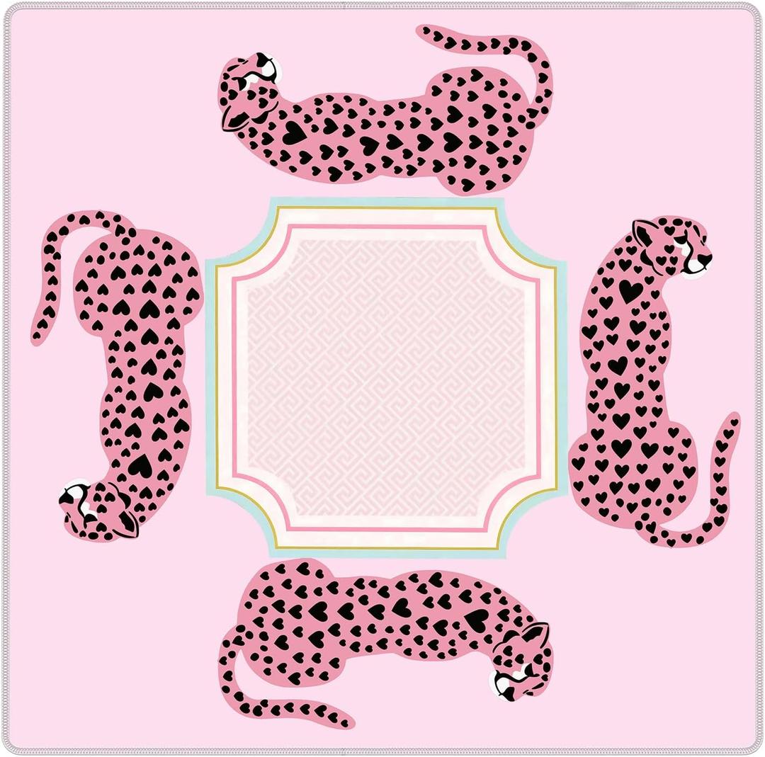 Preppy Hot Pink Leopard Cheetah Mahjong Mat for Table 31.5x31.5 in, Girly Funky Y2K Cheetah Mahjong Table Mat Cover Anti Slip Noise Reduction for Mah Jong Card Board Tile Games