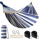 Anyoo Garden Cotton Hammock Comfortable Fabric Hammock with Spreader Bar Sturdy Hammocks Up to 450lbs Portable Lightweight Hammocks with Travel Bag for Camping Outdoor/Indoor Patio Backyard, Blue White