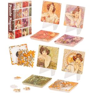 Magnet Puzzle for Adults 128 Pieces - Alphonse Mucha - The Precious Stones Unique Gift & Home Dcor with Plastic Jigsaw Puzzle [D1599]