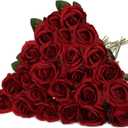 Hotop 20 Pcs Artificial Rose Flowers with Long Stem,Real Touch Silk Realistic Plastic Bouquet Roses Bulk for Home Decor Bridal Wedding Party Table Centerpieces Decorations(Wine Red)