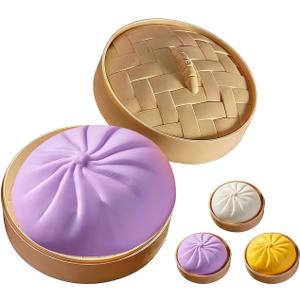 Dumpling Squishies Toy,Dumpling Squish-y,Cute Anxiety Relief Fidget Toy,Squishy Toy with Steamer Box,Soft Squeeze Decompression Dough for Adults& Kids (Purple)