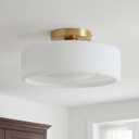 Modern Porcelain Flush Mount Ceiling Light - White Ceramic Shade, Vintage Farmhouse Lighting for Bedroom, Hallway, Closet & Entryway (White, 14“W x 14" L x 6.8" H)