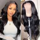 Body Wave Lace Front Wigs Human Hair Pre Plucked for Black Women 4x4 Lace Closure Wigs Human Hair 180% Density Brazilian Glueless Wigs Human Hair 18 Inch