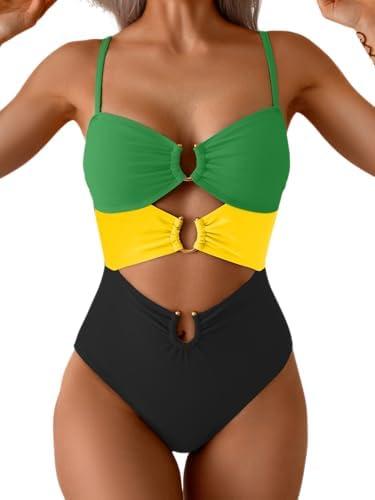 Eomenie One Piece Swimsuit for Women Ring Linked Monokini Sexy Bathing Suit Cutout Swim Suit M