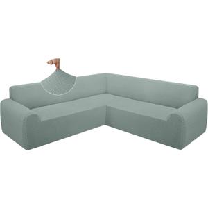 ALIECOM Extra Soft Corner Sectional Sofa Covers L Shaped Couch Cover Sectional Slipcovers with Non Slip Foams Jacquard Stretch U Shape Furniture Protector for Pets Dogs (Sage, Large)