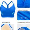 RUNNING GIRL Sports Bra for Women Ruched V Neck - Y Back Spaghetti Thin Strap Wireless Padded Medium Support Yoga Crop Top_WX3094_Blue_S (Blue, S)