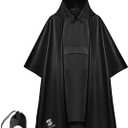 SaphiRose Extra Thick Hooded Rain Poncho Double Layer Waterproof Raincoat Jacket for Men Women Adults (Black)