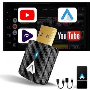 Mini Android Auto Wireless Adapter - Support YouTube, for Car USB Small Dongle Plug&Play, for Car Models 2017 Above with Wired AndroidAuto, Only for Android Phones Version 11 Above, Gray Black