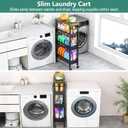 Vivihomety Utility Slim Storage Cart with Wheels, 4 Tier Small Rolling Cart with Wood Top, Metal Kitchen Bathroom Laundry Room Organization Trolley with Handle for Narrow Space Black