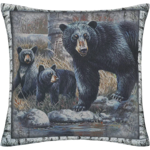 De Leon Collections Bear Lodge Decorative Accent Throw Pillow Cover Square, Gray/Brown/Black/Green/Blue 14"x16"