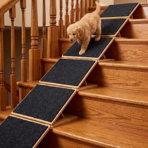 Cinnvoice 6 Packs Dog Ramp for Stairs Adjustable 5.5 to 7.48 Inch Height Foldable Wooden Pet Ramp with Non-Slip Carpet Surface for Indoor Small Dogs Cats Senior Pets (15.75 Inches/ 40 cm)