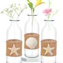 Shell Vase Set of 3 Coastal Vase,Small Starfish Seashell Flower Glass Vases Handcrafted for Beachy Decor,Beach Wedding/Party Beach Home Decor (Clear)