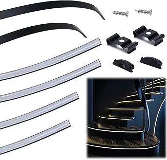 Muzata 6Pack 3.3FT/1M Bendable Black LED Channel with Transparent Smoky Black LED Cover Flexible Aluminum LED  Channel LED Strip LIght Channel U106 BB 1M