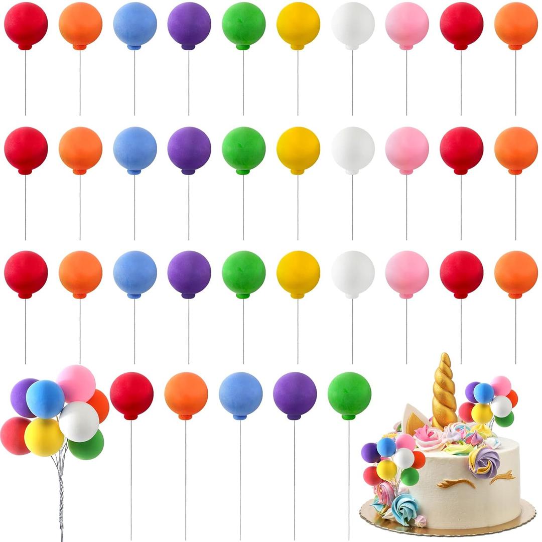 Sieral 40 Pcs Mini Balloon Cake Toppers Colorful Rainbow Cake Topper Round Clay Balls Cupcake Toppers for Birthday Baby Shower Wedding Party Decorations(Rainbow Color)