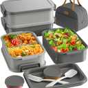 KEMETHY Adults Bento Lunch Box Set with Thermo Bag, 74oz Stackable Leak-proof 3-tiers Bento Box, Built-in Utensil and Sauce Container for Work, School, Dining Out (Gray)