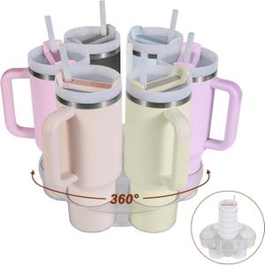 Aobiono Water Bottle Organizer for Stanley 40 oz Tumbler, Rotatable Cup Holder Stand 6 Slot Lazy Susan Spinning Carousel, Kitchen Cabinet Storage Accessories (Transparent) (Clear)