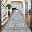 5x12 Rug Wide Hallway Runner: Washable Non Slip Runners for Entryway Living Room Dining Room - Soft Low-Pile Water Resistant Rugs - Thin Vintage Carpet Grey