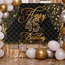 Happy 45th Birthday Banner Backdrop Royal Curtain Decorations Black Gold Background 45 Years Old Bday for Women Men Photography Party Decor Supplies