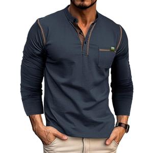 Men's Henley Shirts Short/Long Sleeve Casual Cotton T-Shirt Classic Button Basic Stylish Tees Tops (X-Large)