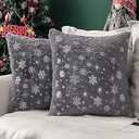 MIULEE Set of 2 Christmas Decorative Throw Pillow Covers Valentine Soft Faux Fur Winter Pillow Covers with Silver Snowflake Holiday Festival Pillowcases for Couch Sofa Bed, 1616 Inch, Grey