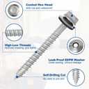 FMhotu Metal Roofing Screws #142Inch, 500-PCS, Hex Head Rustpert Coating Sheet Metal to Wood Siding Screw with EPDM Rubber Washer, Sharp Point, Hex Socket Included