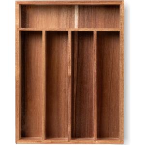 Fibogollo Silverware Organizer Acacia Wood Kitchen Drawer Organizer with 5 Slots Flatware Organizer Tray for Kitchen, Flatware, Utensils