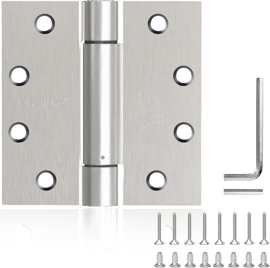 2 Pieces Self Closing Door Hinge 4-1/2 inch Satin Nickel Auto Close Hinge Adjustable 4 "x 4 " Spring Hinges Door Closer Hinge Square Corner Commercial Auto Self-Closing